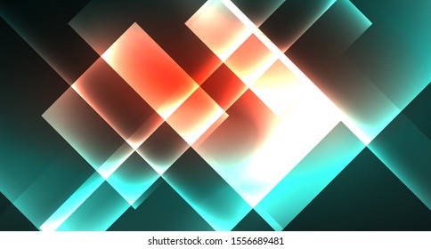 Neon-geometrischer abstrakter Hintergrund im Stile eines Hipsters auf hellem Hintergrund. Space Retro Design. Farbgeometrisches Muster. Quadratischer, abstrakter Hintergrund. Moderne geometrische Struktur.