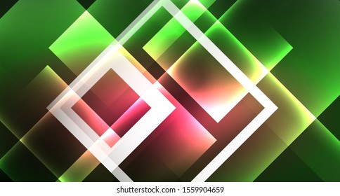 Neon geometric abstract background in hipster style on light background. Space retro design. Color geometric pattern. Square shape abstract background. Modern geometric texture.