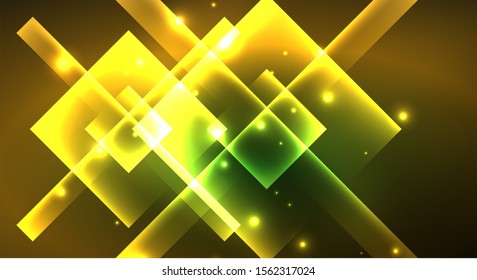 Neon geometric abstract background in hipster style on light background. Space retro design. Color geometric pattern. Square shape abstract background. Modern geometric texture.
