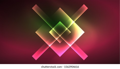 Neon-geometrischer abstrakter Hintergrund im Stile eines Hipsters auf hellem Hintergrund. Space Retro Design. Farbgeometrisches Muster. Quadratischer, abstrakter Hintergrund. Moderne geometrische Struktur.