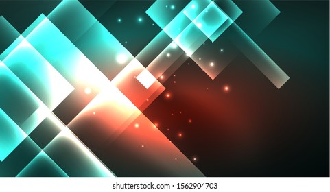 Neon geometric abstract background in hipster style on light background. Space retro design. Color geometric pattern. Square shape abstract background. Modern geometric texture.