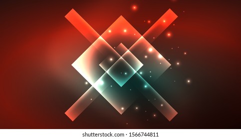 Neon geometric abstract background in hipster style on light background. Space retro design. Color geometric pattern. Square shape abstract background. Modern geometric texture.