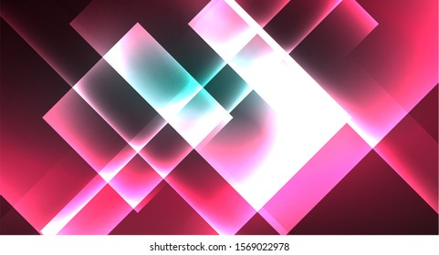 Neon geometric abstract background in hipster style on light background. Space retro design. Color geometric pattern. Square shape abstract background. Modern geometric texture.