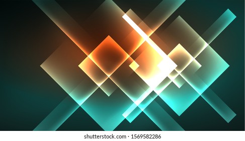 Neon-geometrischer abstrakter Hintergrund im Stile eines Hipsters auf hellem Hintergrund. Space Retro Design. Farbgeometrisches Muster. Quadratischer, abstrakter Hintergrund. Moderne geometrische Struktur.