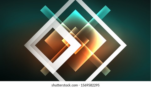 Neon geometric abstract background in hipster style on light background. Space retro design. Color geometric pattern. Square shape abstract background. Modern geometric texture.