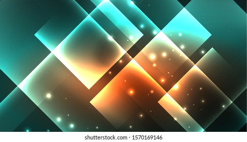 Neon geometric abstract background in hipster style on light background. Space retro design. Color geometric pattern. Square shape abstract background. Modern geometric texture.