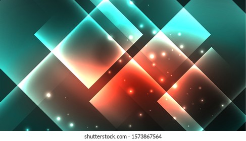 Neon geometric abstract background in hipster style on light background. Space retro design. Color geometric pattern. Square shape abstract background. Modern geometric texture.