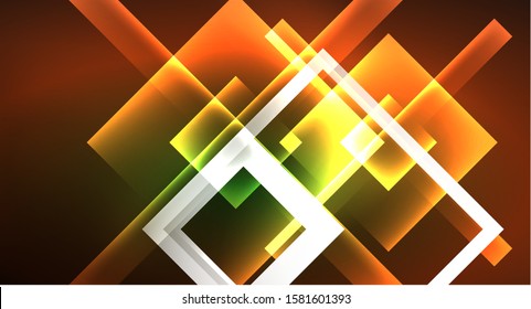 Neon geometric abstract background in hipster style on light background. Space retro design. Color geometric pattern. Square shape abstract background. Modern geometric texture.