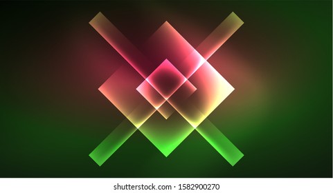 Neon geometric abstract background in hipster style on light background. Space retro design. Color geometric pattern. Square shape abstract background. Modern geometric texture.