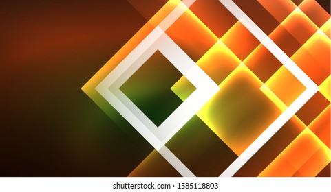 Neon geometric abstract background in hipster style on light background. Space retro design. Color geometric pattern. Square shape abstract background. Modern geometric texture.