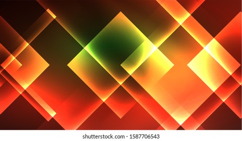 Neon geometric abstract background in hipster style on light background. Space retro design. Color geometric pattern. Square shape abstract background. Modern geometric texture.