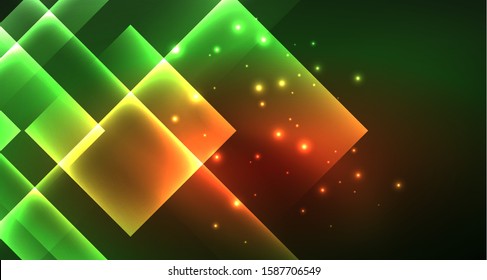 Neon geometric abstract background in hipster style on light background. Space retro design. Color geometric pattern. Square shape abstract background. Modern geometric texture.