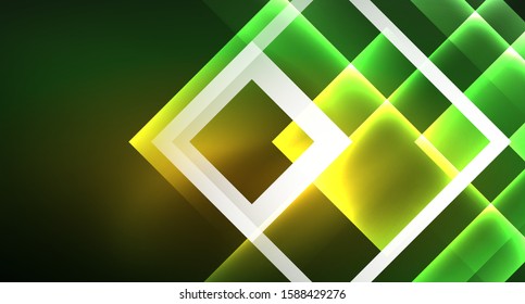 Neon geometric abstract background in hipster style on light background. Space retro design. Color geometric pattern. Square shape abstract background. Modern geometric texture.