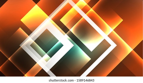 Neon geometric abstract background in hipster style on light background. Space retro design. Color geometric pattern. Square shape abstract background. Modern geometric texture.