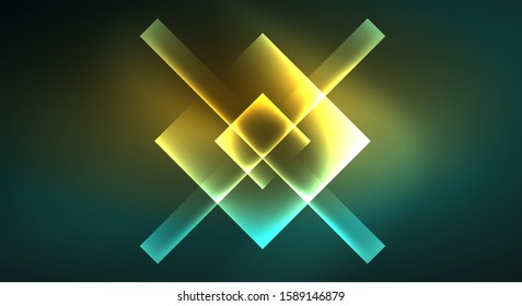 Neon geometric abstract background in hipster style on light background. Space retro design. Color geometric pattern. Square shape abstract background. Modern geometric texture.