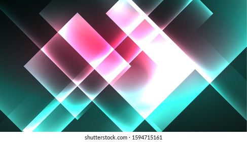 Neon geometric abstract background in hipster style on light background. Space retro design. Color geometric pattern. Square shape abstract background. Modern geometric texture.