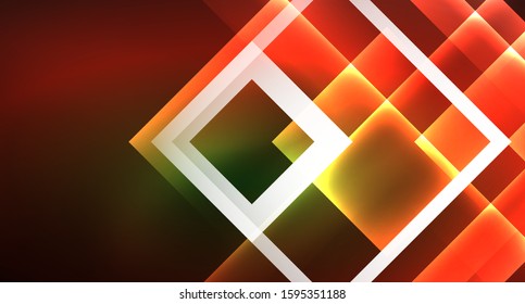 Neon geometric abstract background in hipster style on light background. Space retro design. Color geometric pattern. Square shape abstract background. Modern geometric texture.