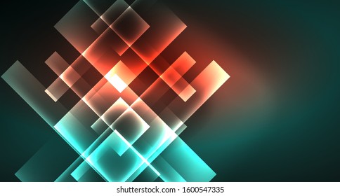 Neon geometric abstract background in hipster style on light background. Space retro design. Color geometric pattern. Square shape abstract background. Modern geometric texture.