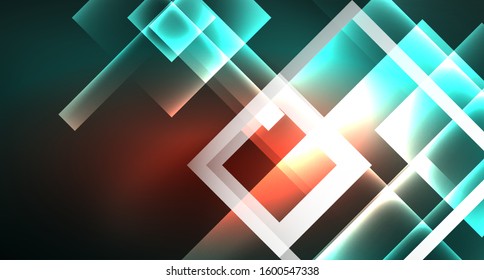Neon geometric abstract background in hipster style on light background. Space retro design. Color geometric pattern. Square shape abstract background. Modern geometric texture.