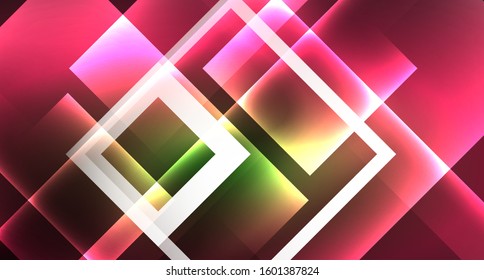 Neon geometric abstract background in hipster style on light background. Space retro design. Color geometric pattern. Square shape abstract background. Modern geometric texture.
