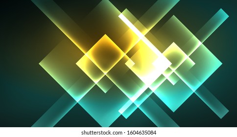 Neon geometric abstract background in hipster style on light background. Space retro design. Color geometric pattern. Square shape abstract background. Modern geometric texture.