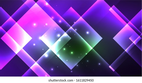 Neon geometric abstract background in hipster style on light background. Space retro design. Color geometric pattern. Square shape abstract background. Modern geometric texture.
