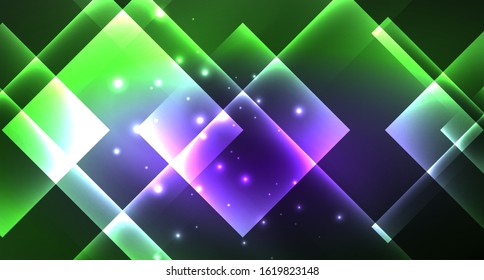 Neon geometric abstract background in hipster style on light background. Space retro design. Color geometric pattern. Square shape abstract background. Modern geometric texture.