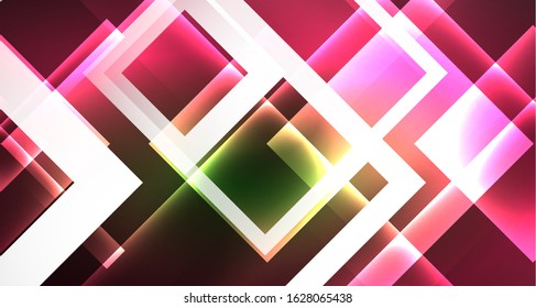 Neon geometric abstract background in hipster style on light background. Space retro design. Color geometric pattern. Square shape abstract background. Modern geometric texture.