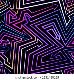 Neon geometric arrows. Seamless pattern.
