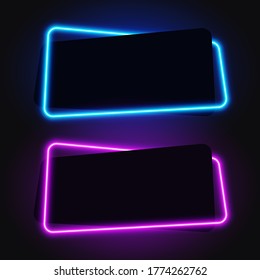 Neon geometric banner, glowy frame, vector illustration.