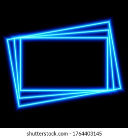 Neon geometric banner, rectangle frame, on black background, vector illustration.