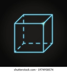 Neon geometric cube icon in line style. Geometry symbol. Vector illustration.