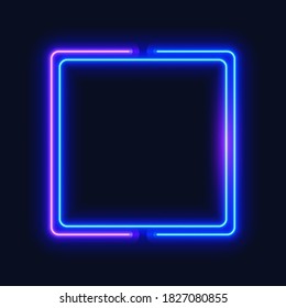 Neon geometric frame on dark background, vector illustration.