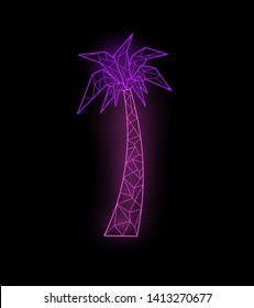 Neon geometric pink-purple palm tree in retrowave style