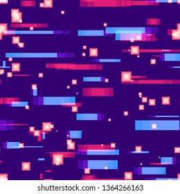 Neon Geometric Seamless Background. Light Shapes Pattern. Neon Geometric Print Pattern. Big Data Concept.
