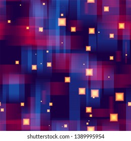 Neon Geometric Seamless Background. Light Shapes Pattern. Digital Movement Pattern. Music Cover Backdrop.