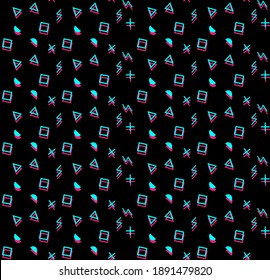 Neon geometric seamless pattern. Neon background. Memphis style. 90s style. Vector 
