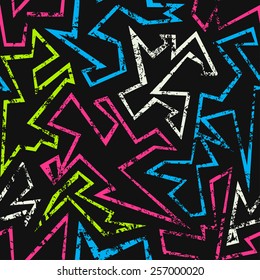 neon geometric seamless pattern with grunge effect 