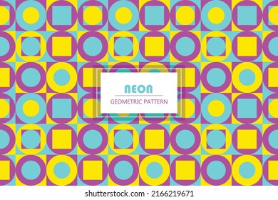 Neongeometrische Formen nahtlose Muster-Kreis und quadratischer Hintergrund-Design