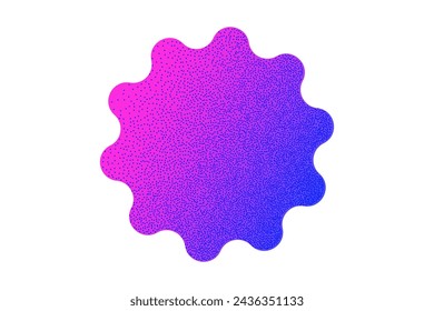 Neon geometric sticker with textured stipple effect isolated on white background. Gradient uneven rounded shapes of brigh colors in Y2K style, 90s, design template, mockup. Violet and blue vibrant