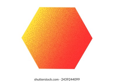 Neon geometric sticker with textured stipple effect isolated on white background. Gradient hexagon shape in bright colors in Y2K style, 90s, template design, mockup. Pink and yellow vibrant colors.