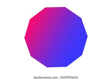 Neon geometric sticker with textured stipple effect isolated on white background. Gradient polygon shape in bright colors in Y2K style, 90s, design template, mockup. Violet and blue vibrant colors.