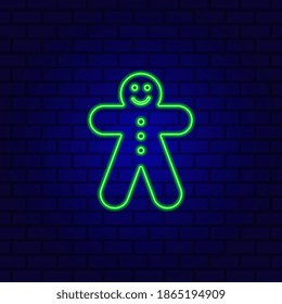 El hombre de la galleta Neon Gingerbread aislado en el fondo de la pared.