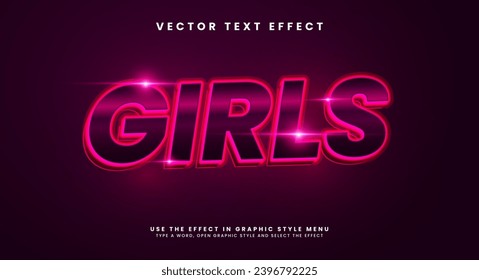 Neon girls editable text style effect. Vector text effect with pink neon lights for a technology theme.