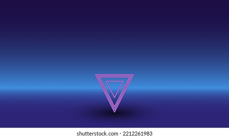 Neon give way symbol on a gradient blue background. The isolated symbol is located in the bottom center. Gradient blue with light blue skyline