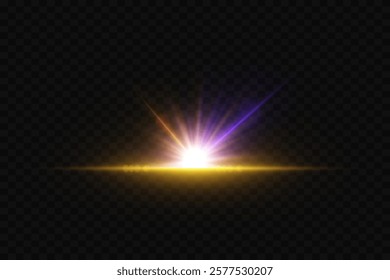 Neon glare of light, star sparks, light rays and lines.