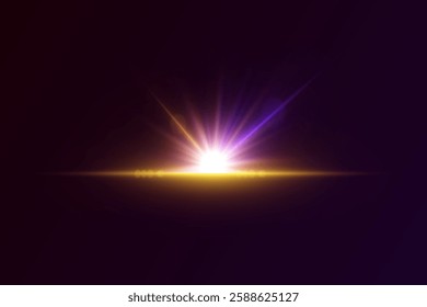 Neon glare of light, star sparks, light rays and lines.