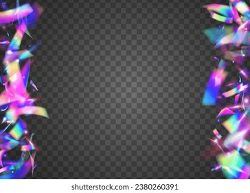 Neon Glare. Pink Disco Confetti. Glamour Foil. Birthday Glitter. Party Colorful Decoration. Transparent Effect. Flying Art. Metal Flyer. Purple Neon Glare
