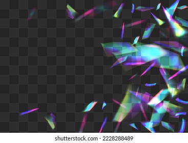 Neon Glare Vector Transparent Background. Iridescent Kaleidoscope Overlay Brochure. Shine Foil Flying Wallpaper. Color Glamour Glints Illustration.
