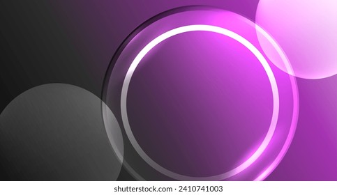 Espacio de copia circular de vidrio neón para el fondo geométrico del texto o la presentación del producto. Ilustración vectorial para fondo de escritorio, pancarta, fondo, tarjeta, ilustración del libro, página de inicio